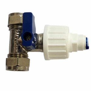 Compression in-line Tee connector Valve 15mm x 15mm x 3/4" with 3/4" x 1/4" plastic connector